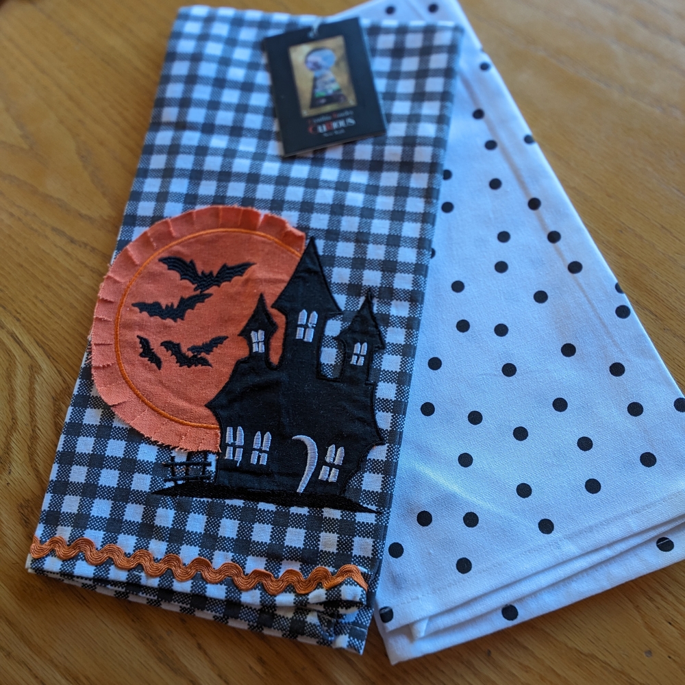 Cynthia Rowley Halloween Haunted Set of 2 Kitchen Towels - Black, Orange, White